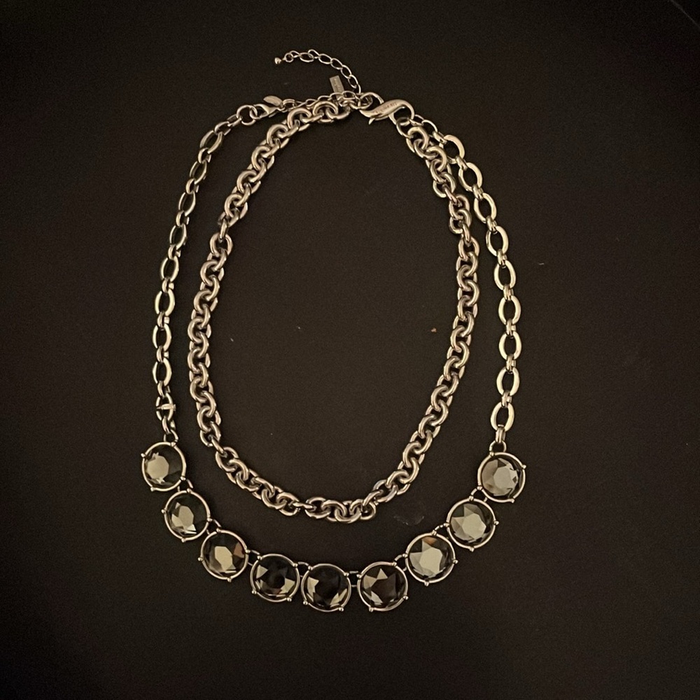 Lia Sophia Infinitme 2 layer necklace, smoky gray crystals plus clasp, extender